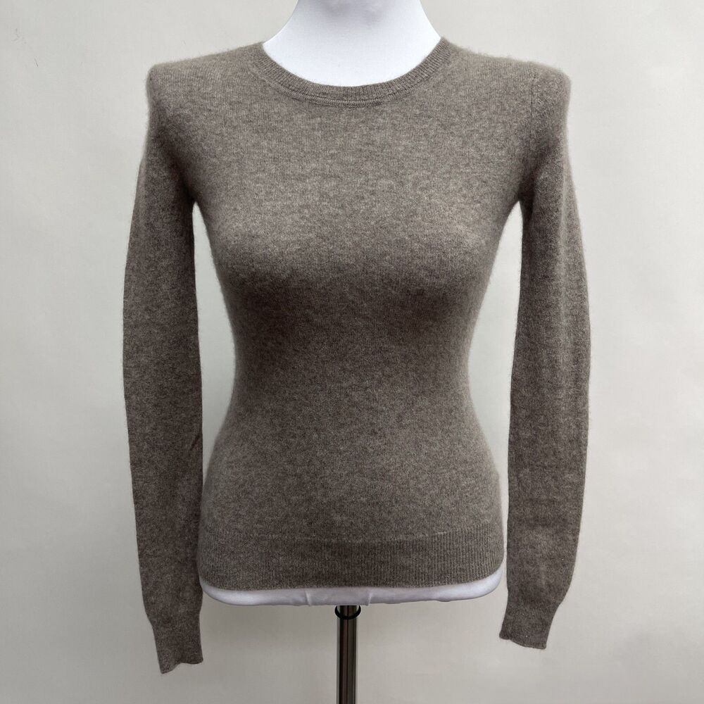 Tahari‎ Women's Sweater X-Small Brown Taupe Long Sleeve 100% 2 ply Cashmere